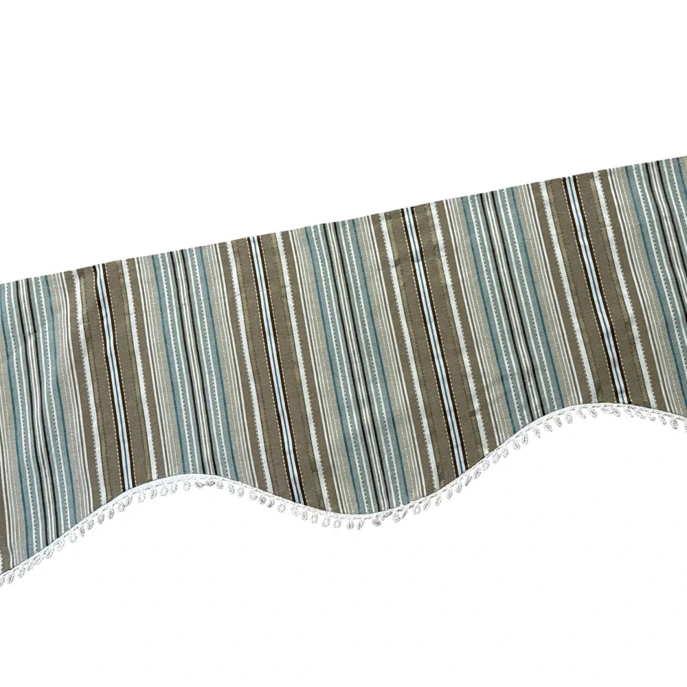 Vintage Set 12 Striped Valances Scalloped Fringe Trim Short Curtains Blue Brown